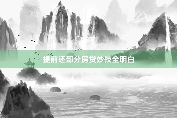 提前还部分房贷妙技全明白